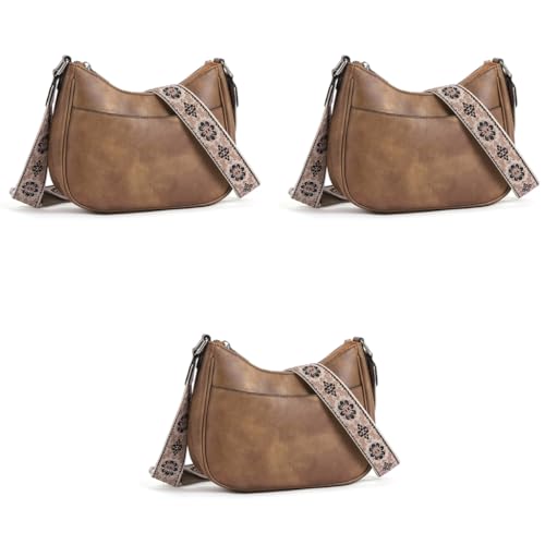 PALAY® Women Satchel Bag Fashion PU Solid Brown Crossbody Sling Shoulder with Woven Embossed Strap Casual Daily 2 PCS PALAY® Women Satchel Bag Fashion PU Solid Brown Crossbody Sling Shoulder with Woven Embossed Strap Casual Daily 2 PCS
